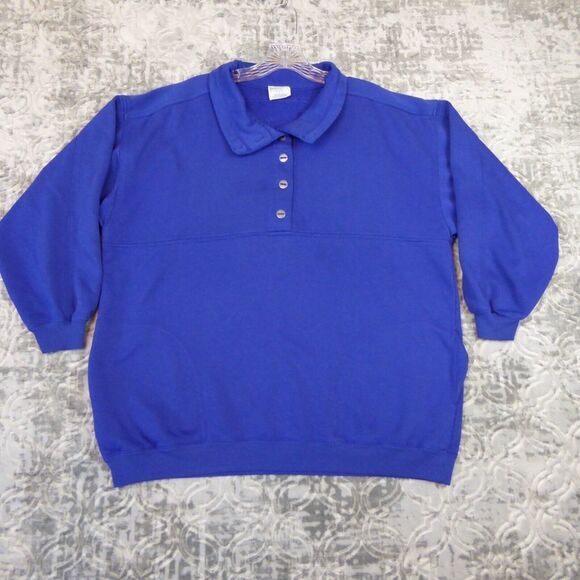 Vintage Mervyns Cheetah Sweatshirt Mens Large Blue 1/4 Button 3/4 Sleeve 90s - Picture 1 of 10